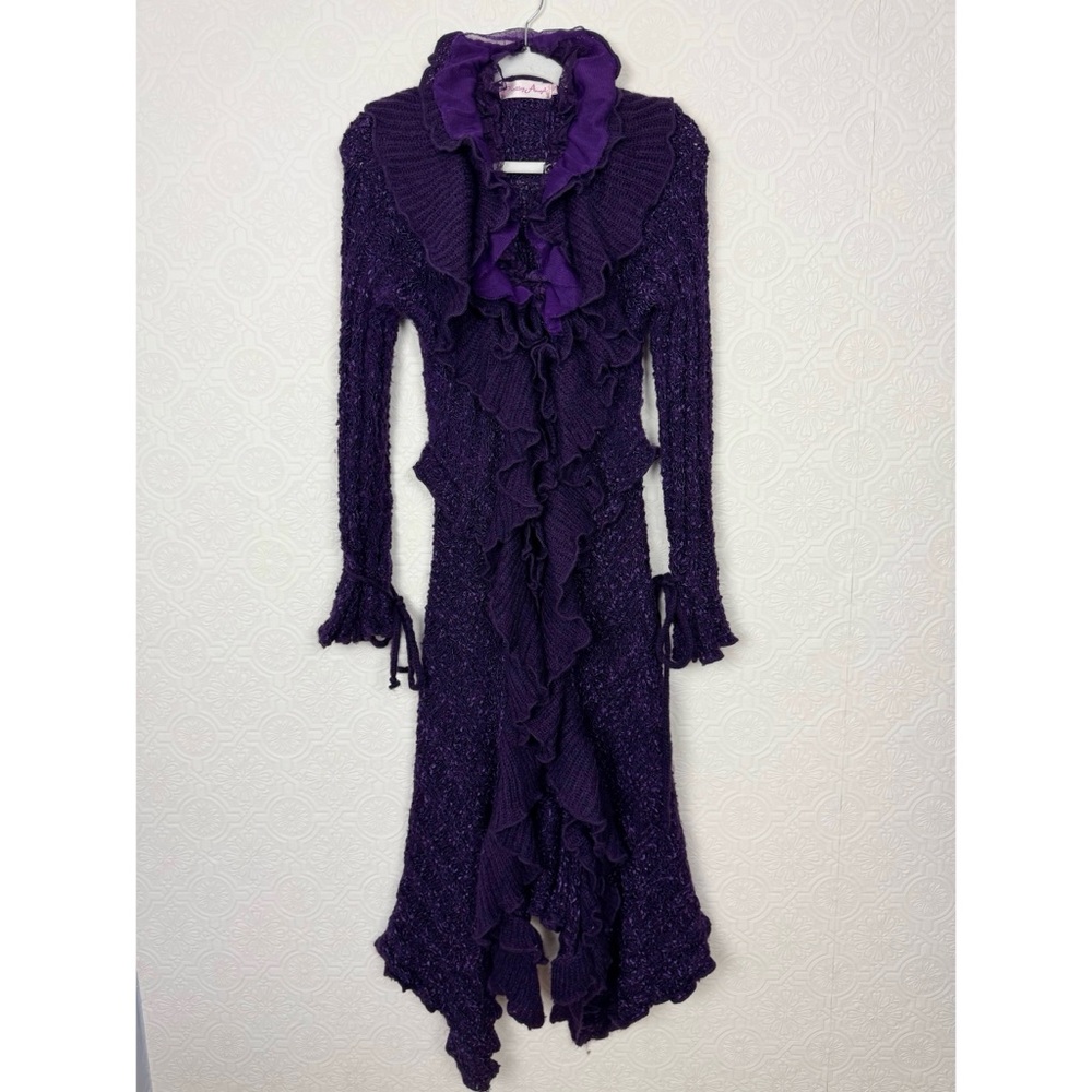 Pretty Angel Purple Long Ruffle Cardigan Sweater